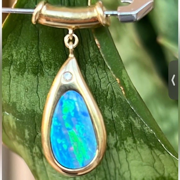 18 karat gold, Australian opal with diamondand 14k chain - Picture 12 of 15